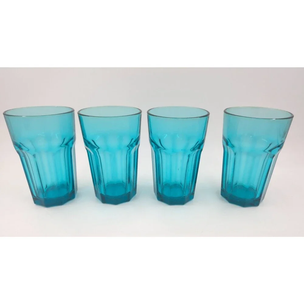 4 - IKEA Pokal Turquoise Aqua Blue Panel Tumblers Glasses Cups 12 Oz 5.25
